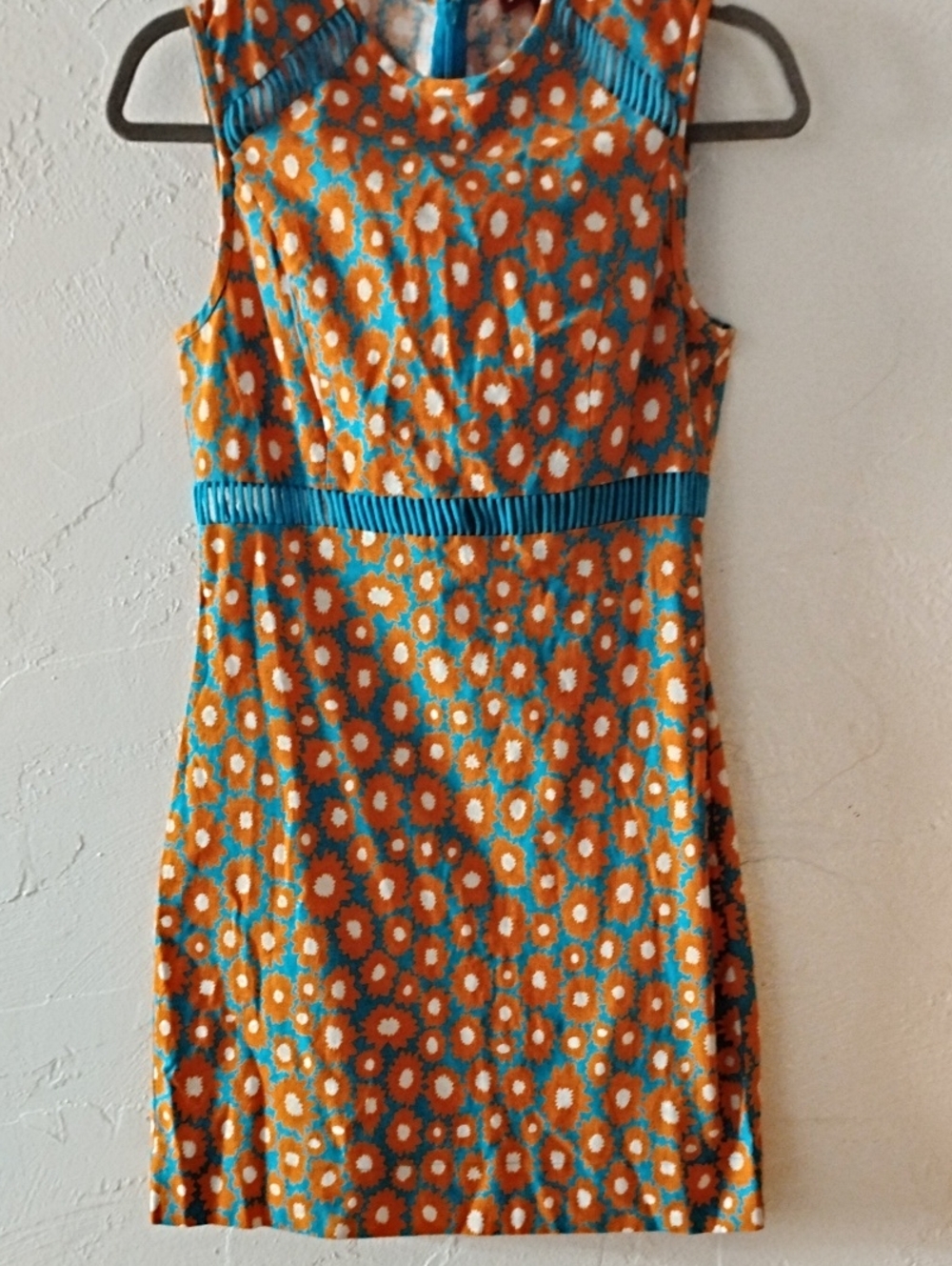 STAUD New Orange Teal Floral Linen Mini Dress Sz 4
